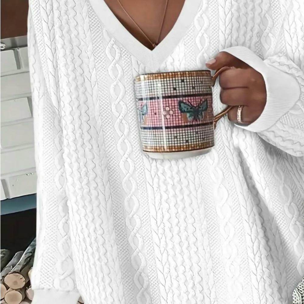 Women’s Plain Jacquard V-Neck Top
